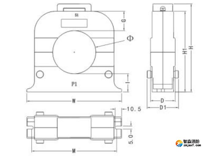開(kāi)口式，圓孔100A-400A外形尺寸圖